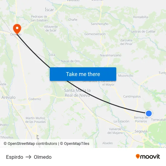 Espirdo to Olmedo map
