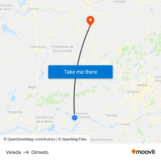 Velada to Olmedo map