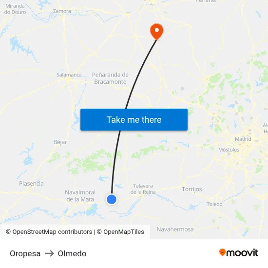 Oropesa to Olmedo map