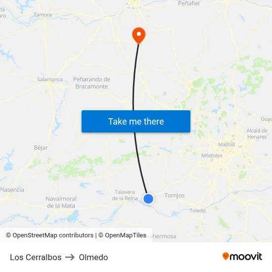 Los Cerralbos to Olmedo map