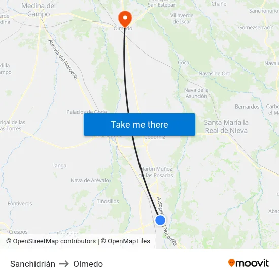 Sanchidrián to Olmedo map