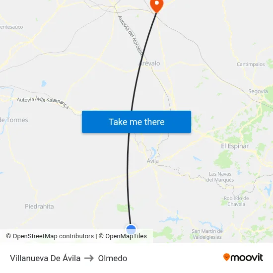 Villanueva De Ávila to Olmedo map
