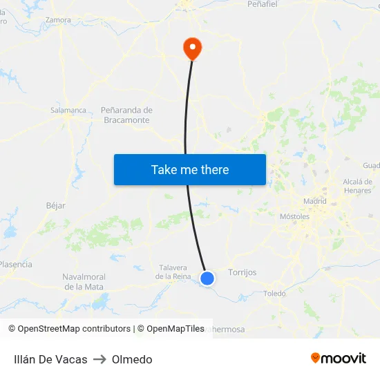 Illán De Vacas to Olmedo map