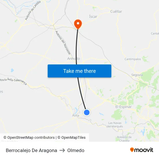 Berrocalejo De Aragona to Olmedo map