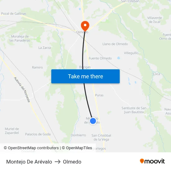 Montejo De Arévalo to Olmedo map