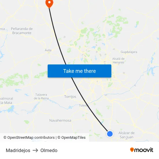 Madridejos to Olmedo map