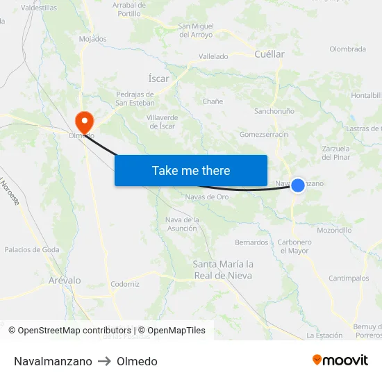 Navalmanzano to Olmedo map