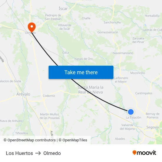Los Huertos to Olmedo map