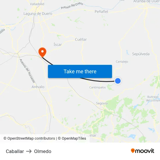 Caballar to Olmedo map