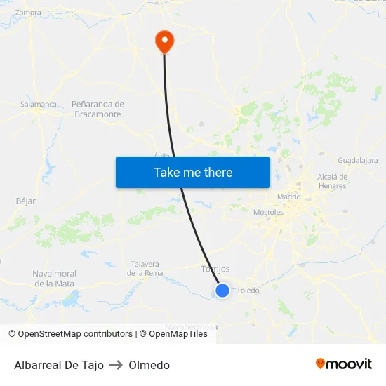 Albarreal De Tajo to Olmedo map