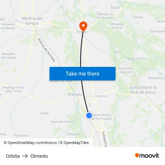 Orbita to Olmedo map