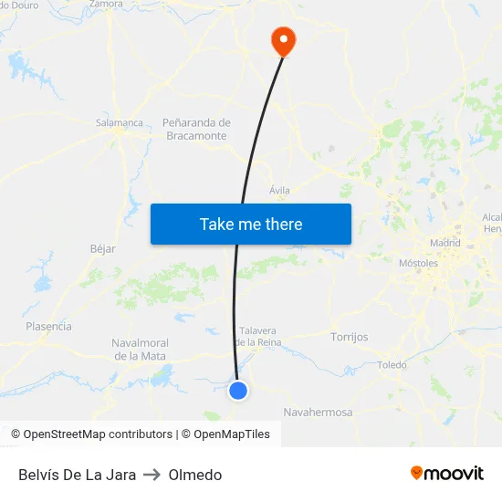 Belvís De La Jara to Olmedo map