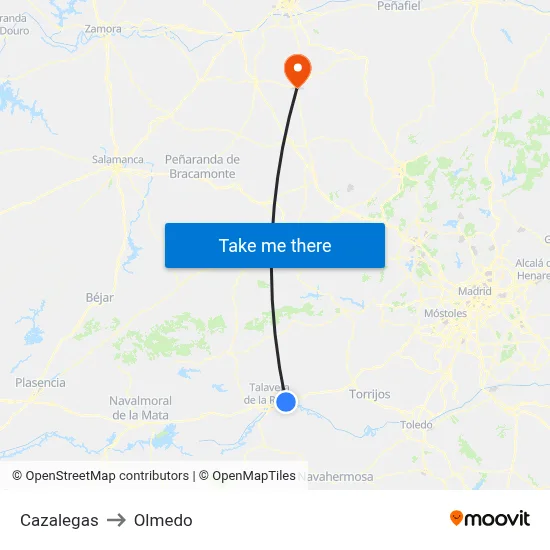 Cazalegas to Olmedo map