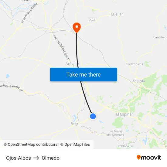 Ojos-Albos to Olmedo map