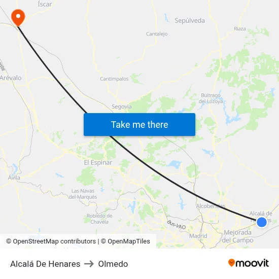 Alcalá De Henares to Olmedo map