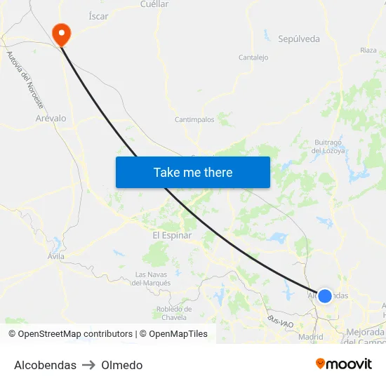 Alcobendas to Olmedo map