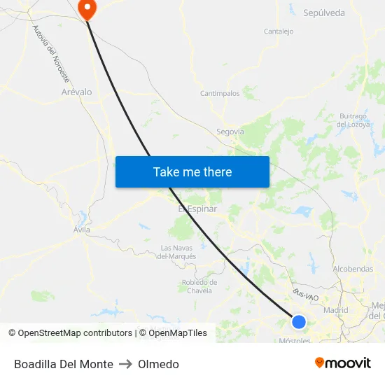 Boadilla Del Monte to Olmedo map