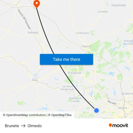 Brunete to Olmedo map