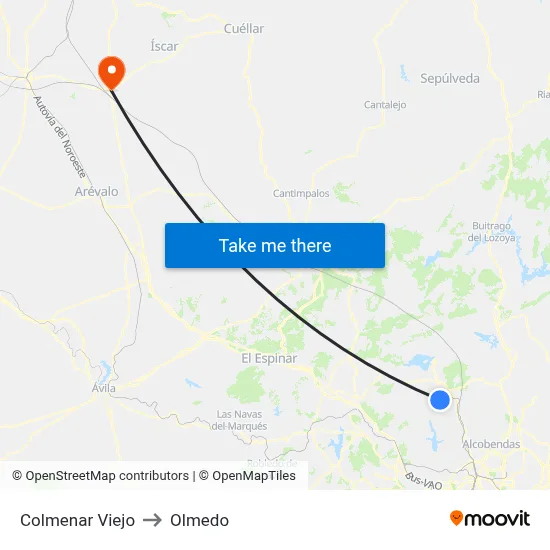 Colmenar Viejo to Olmedo map