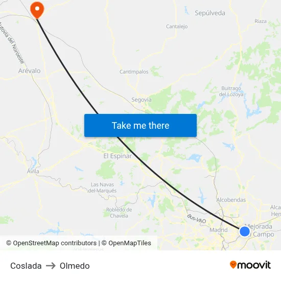 Coslada to Olmedo map
