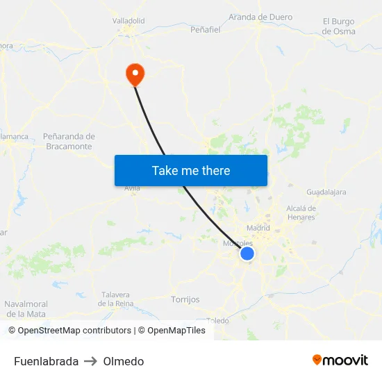 Fuenlabrada to Olmedo map