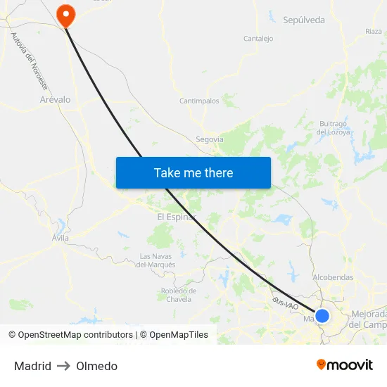 Madrid to Olmedo map