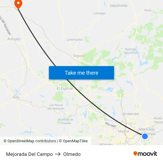 Mejorada Del Campo to Olmedo map