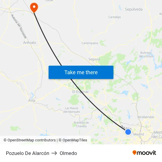 Pozuelo De Alarcón to Olmedo map