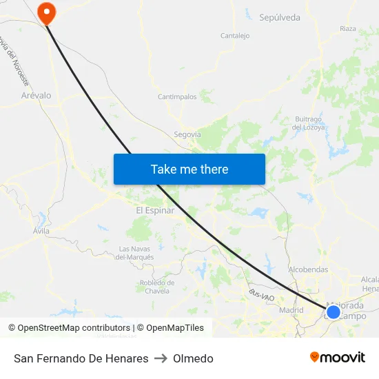 San Fernando De Henares to Olmedo map