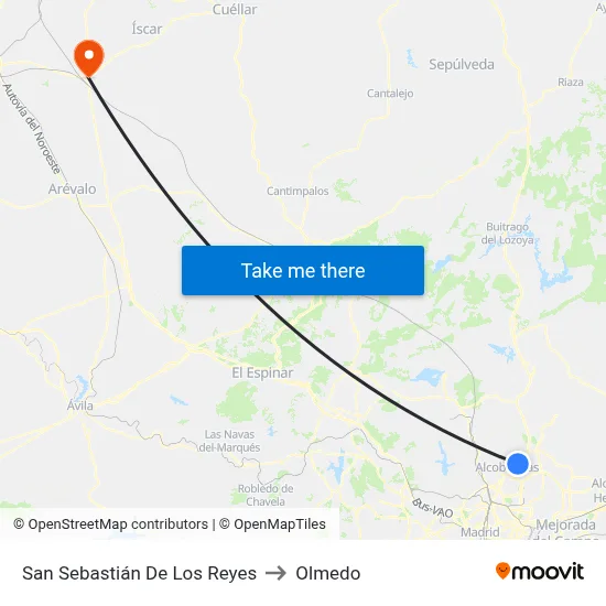 San Sebastián De Los Reyes to Olmedo map