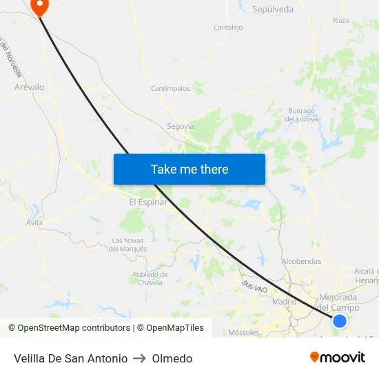 Velilla De San Antonio to Olmedo map