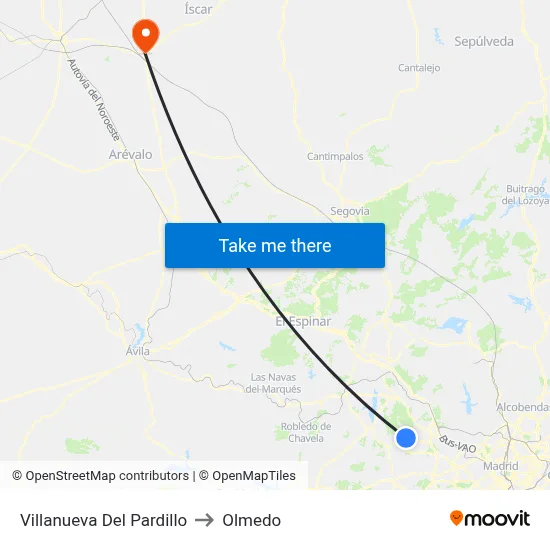 Villanueva Del Pardillo to Olmedo map