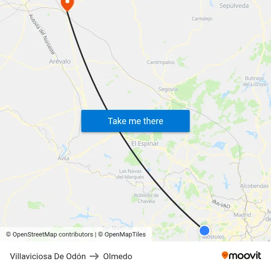 Villaviciosa De Odón to Olmedo map