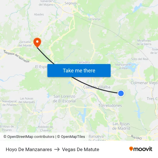 Hoyo De Manzanares to Vegas De Matute map