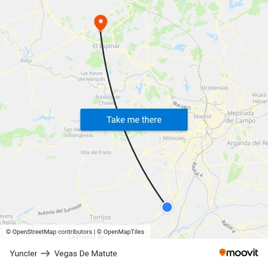 Yuncler to Vegas De Matute map