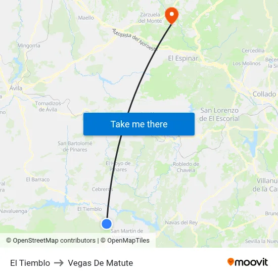 El Tiemblo to Vegas De Matute map