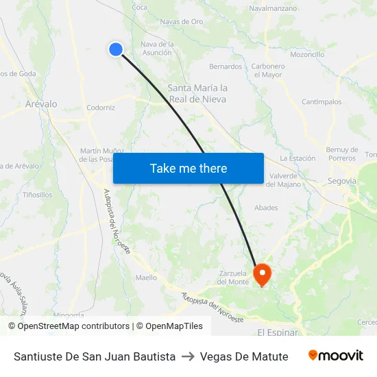 Santiuste De San Juan Bautista to Vegas De Matute map