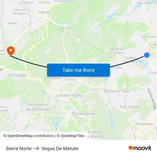 Sierra Norte to Vegas De Matute map