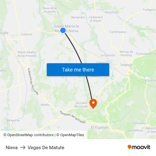 Nieva to Vegas De Matute map