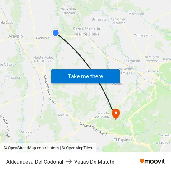 Aldeanueva Del Codonal to Vegas De Matute map