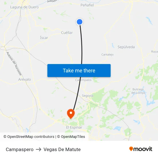 Campaspero to Vegas De Matute map
