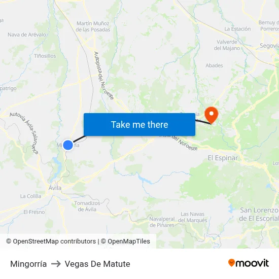 Mingorría to Vegas De Matute map