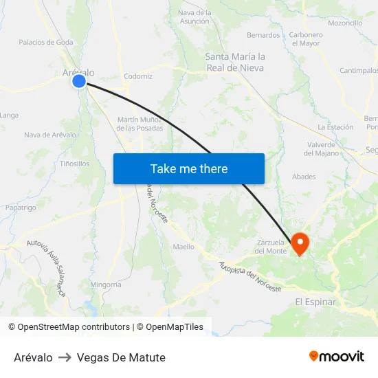 Arévalo to Vegas De Matute map