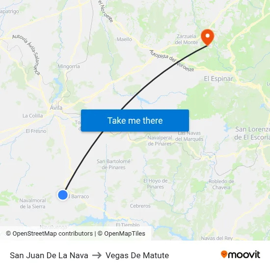 San Juan De La Nava to Vegas De Matute map