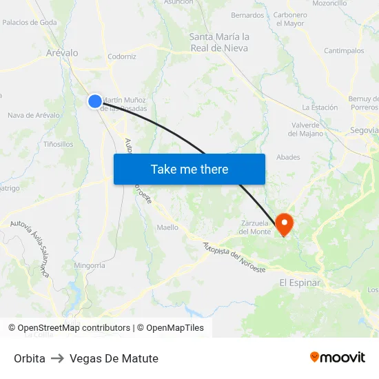 Orbita to Vegas De Matute map