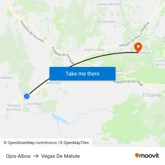 Ojos-Albos to Vegas De Matute map