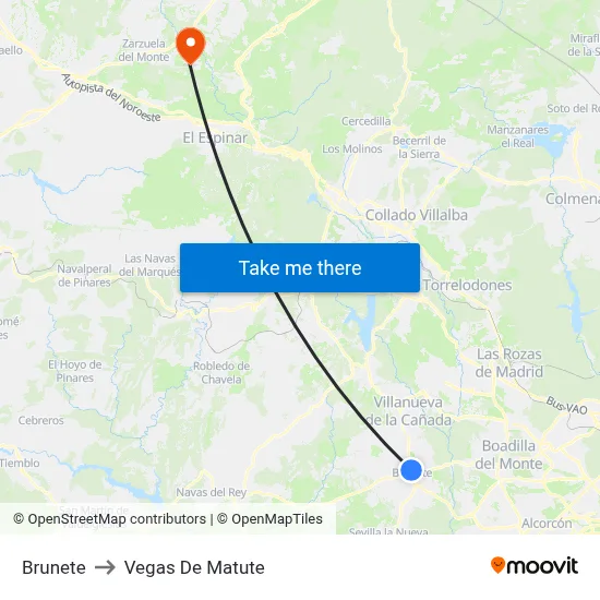 Brunete to Vegas De Matute map
