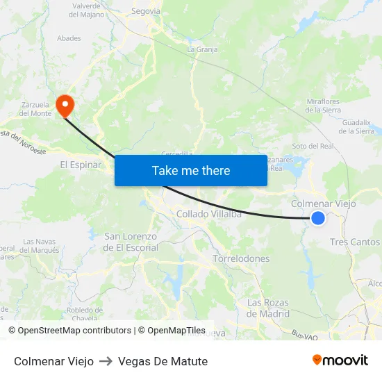 Colmenar Viejo to Vegas De Matute map