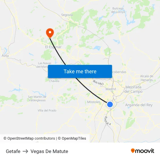 Getafe to Vegas De Matute map