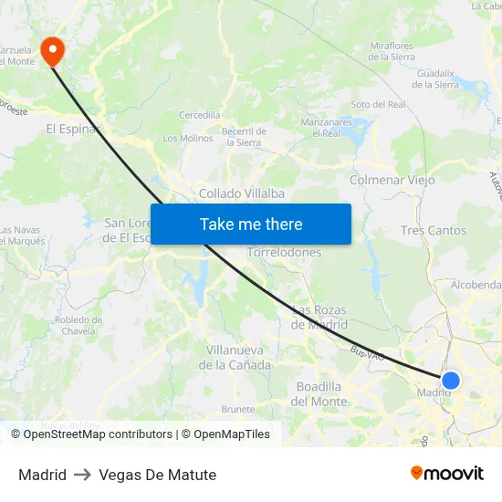 Madrid to Vegas De Matute map